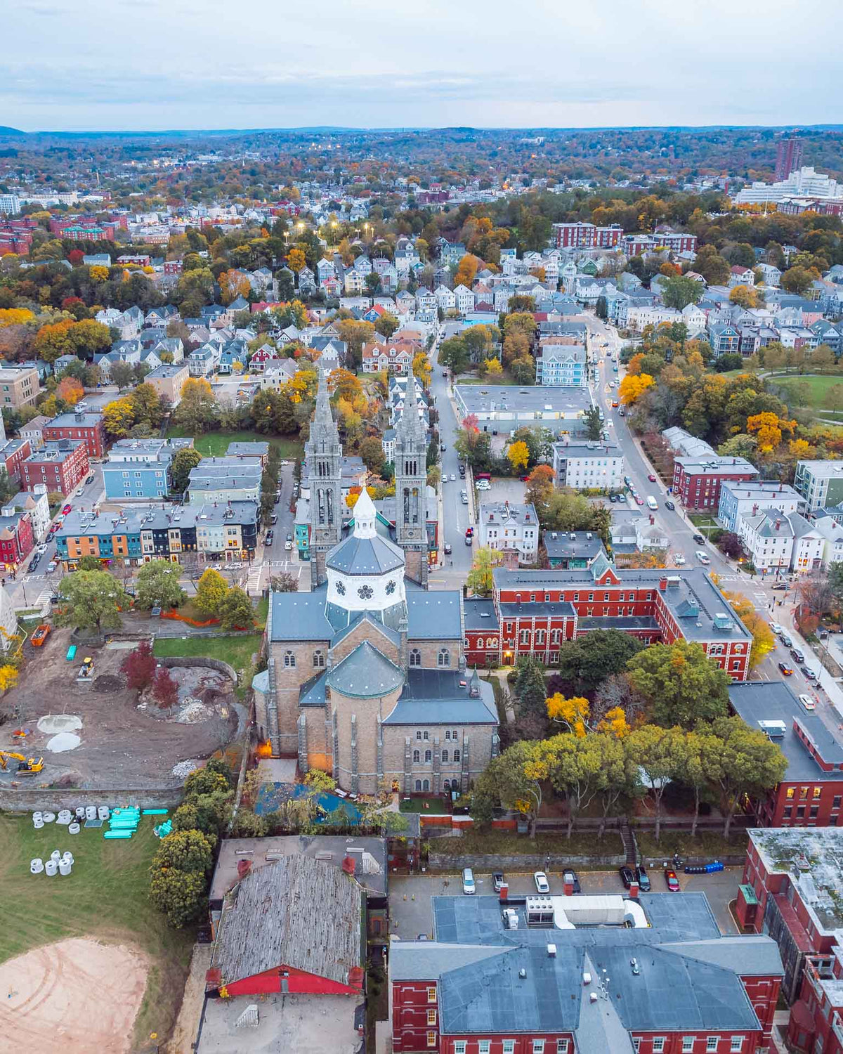 BOSTONs BASILICA VIEW TOWARDS MISSION HILL IN AUTUMN