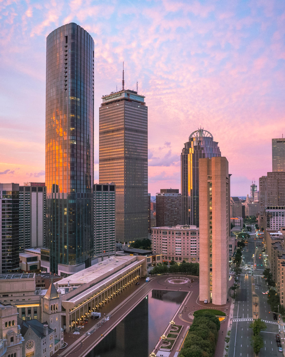 BOSTON SKYSCRAPERS DURING AUGUST SUNSET