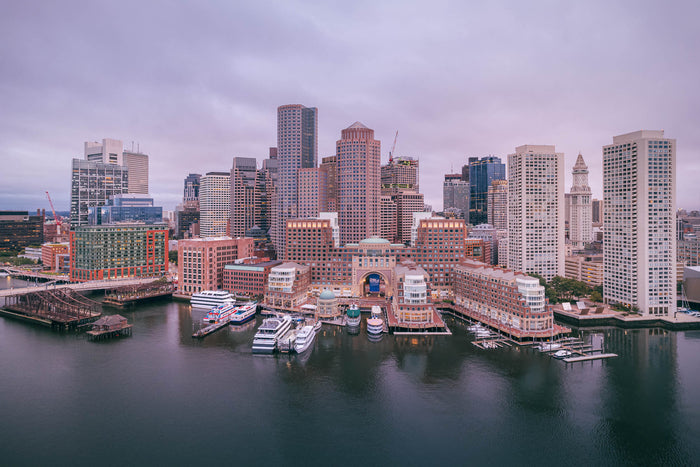 BOSTON HARBOR IN OVERCAST AUGUST MORNING