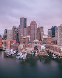 BOSTON HARBOR IN OVERCAST AUGUST MORNING