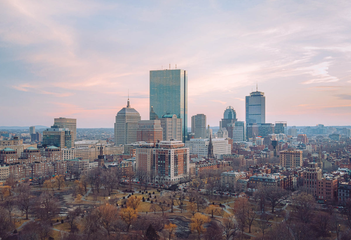 BOSTON SKYLINE FROM BOSTON COMMON IN MARCH