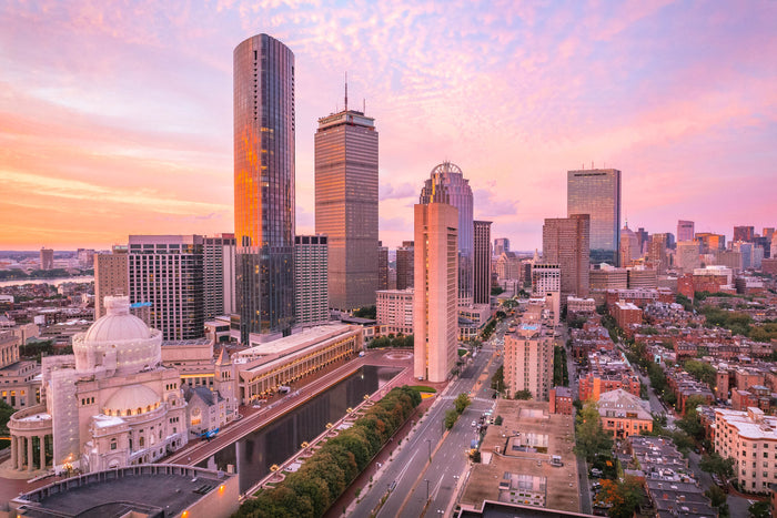 BOSTON SKYSCRAPERS DURING AUGUST SUNSET